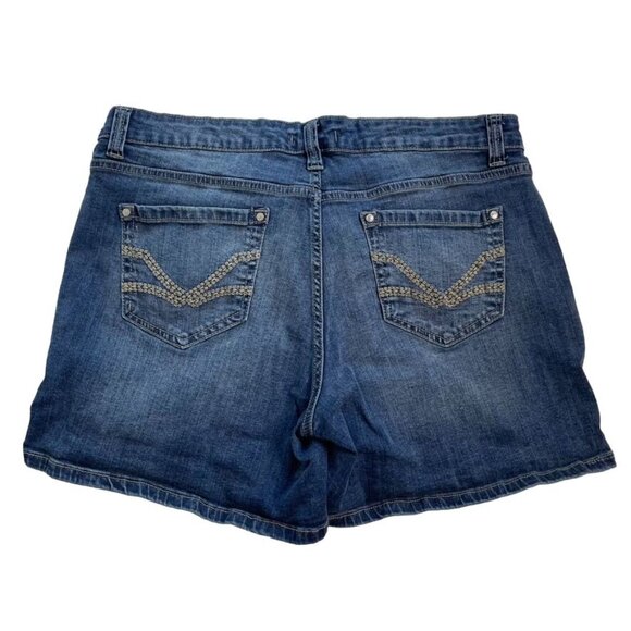 Short Shorts Denim Blue Jeans Mid Rise Factory Distressed 14 u - Picture 2 of 6